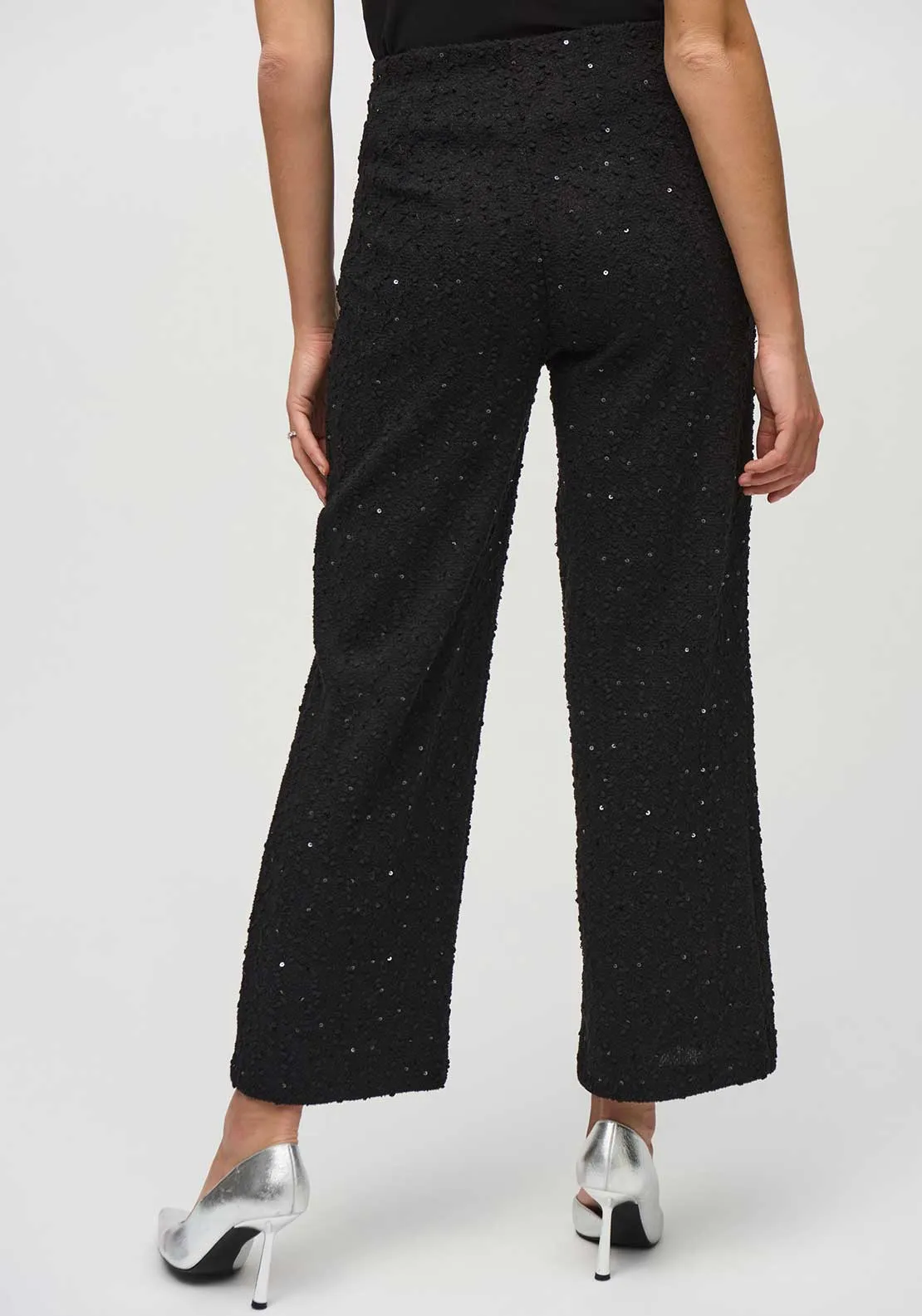 Joseph Ribkoff Sequin Textured Wide Leg Trousers, Black