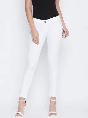 JUMP USA Women White Embroidered Skinny Fit Trousers