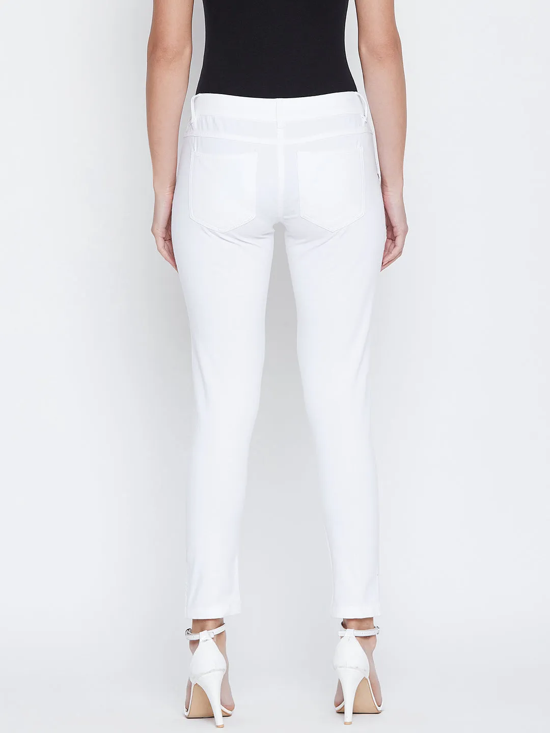 JUMP USA Women White Embroidered Skinny Fit Trousers