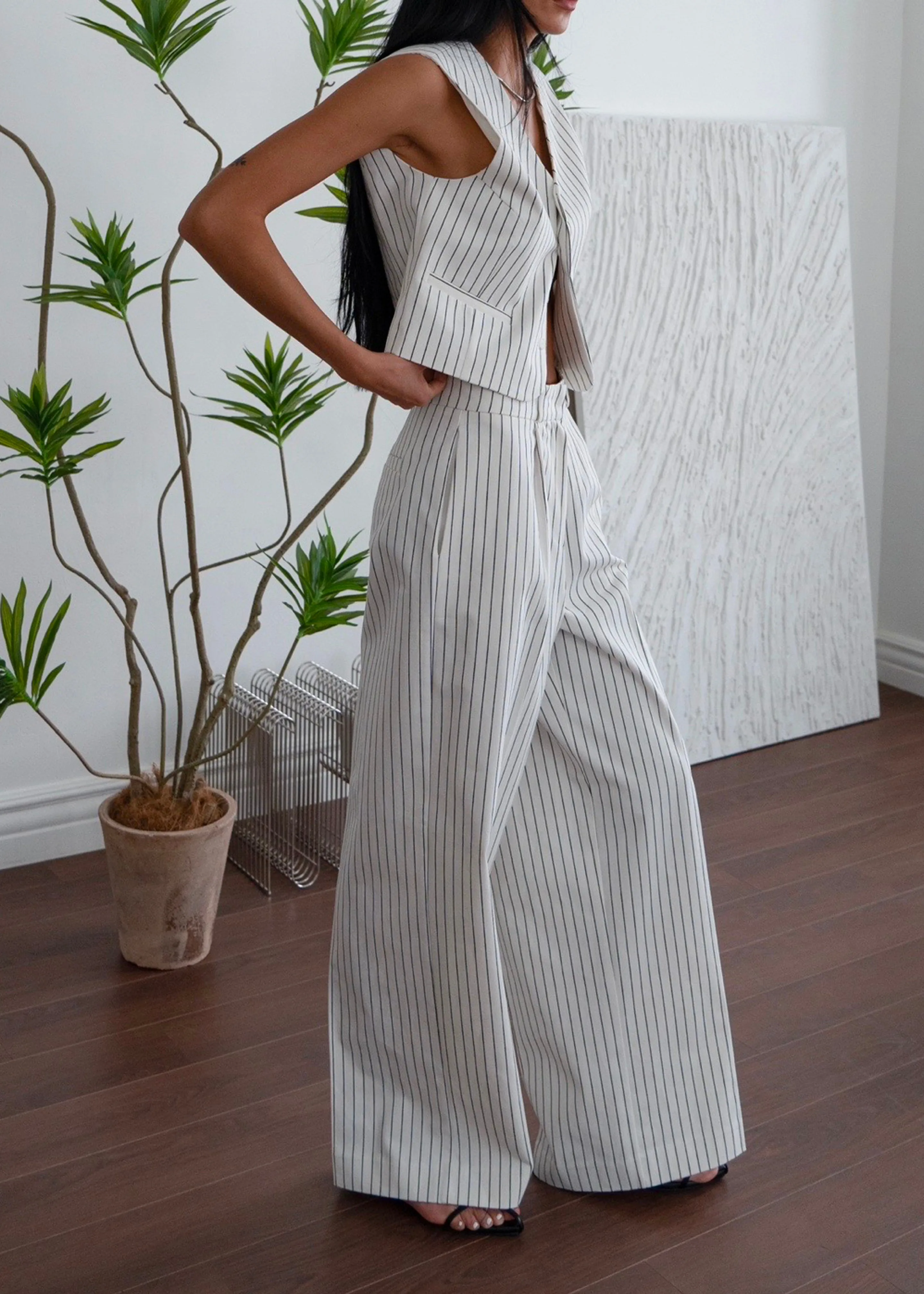 Landry Wide Leg Trousers - White/Black Stripe