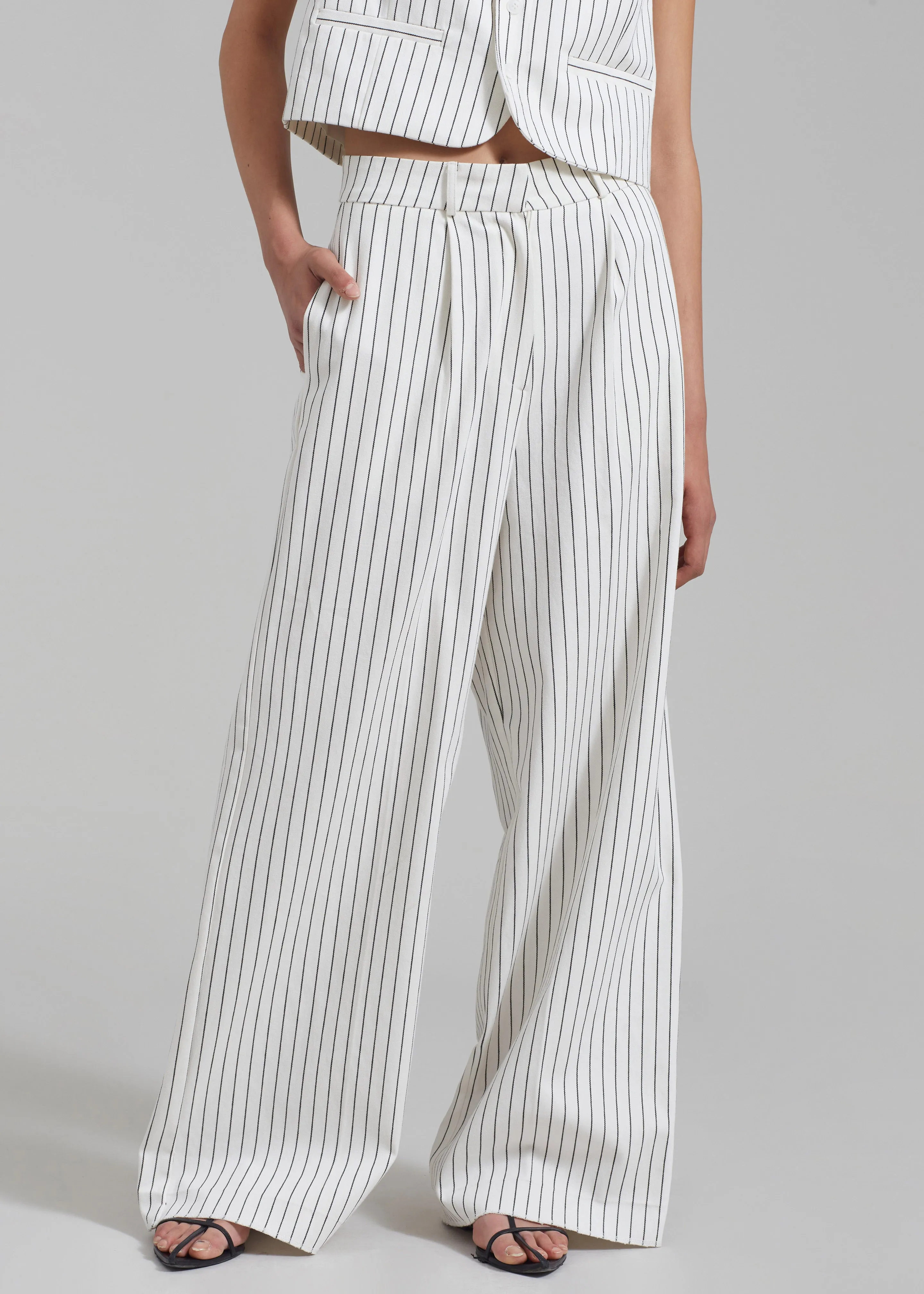 Landry Wide Leg Trousers - White/Black Stripe