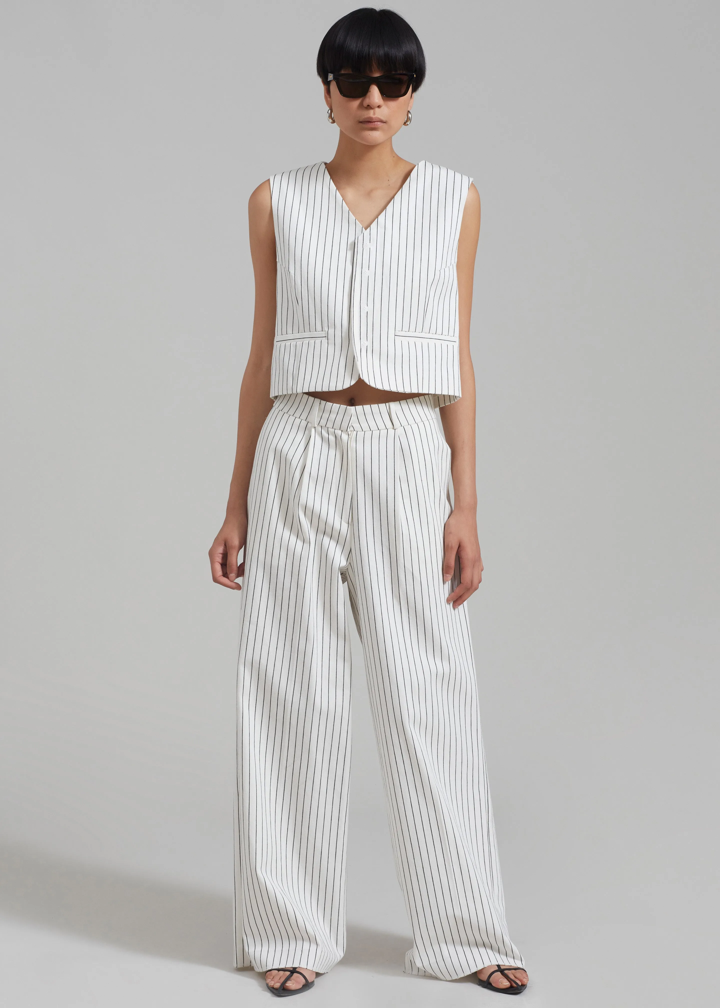 Landry Wide Leg Trousers - White/Black Stripe