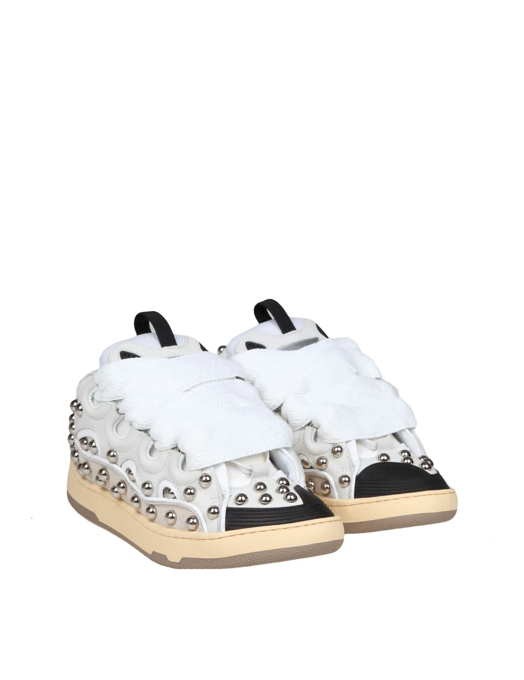 LANVIN CURB SNEAKERS IN BLACK AND WHITE LEATHER WITH APPLIED STUDS