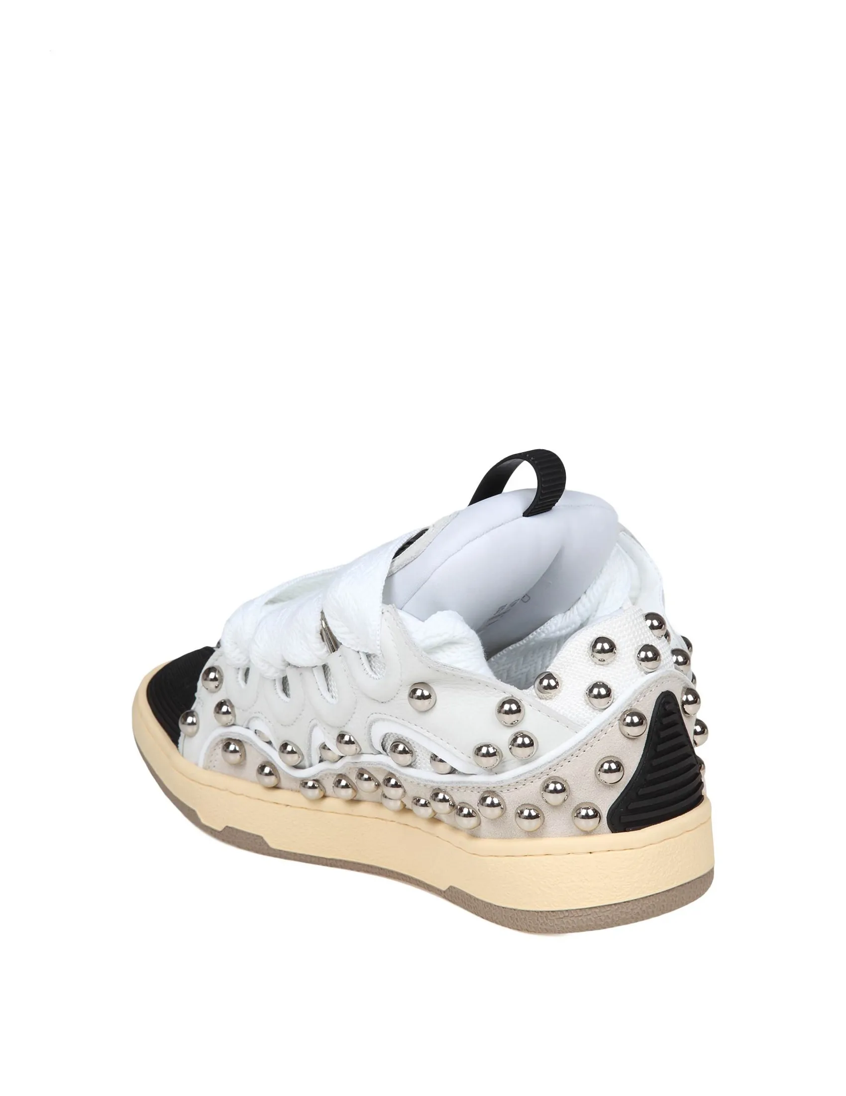 LANVIN CURB SNEAKERS IN BLACK AND WHITE LEATHER WITH APPLIED STUDS