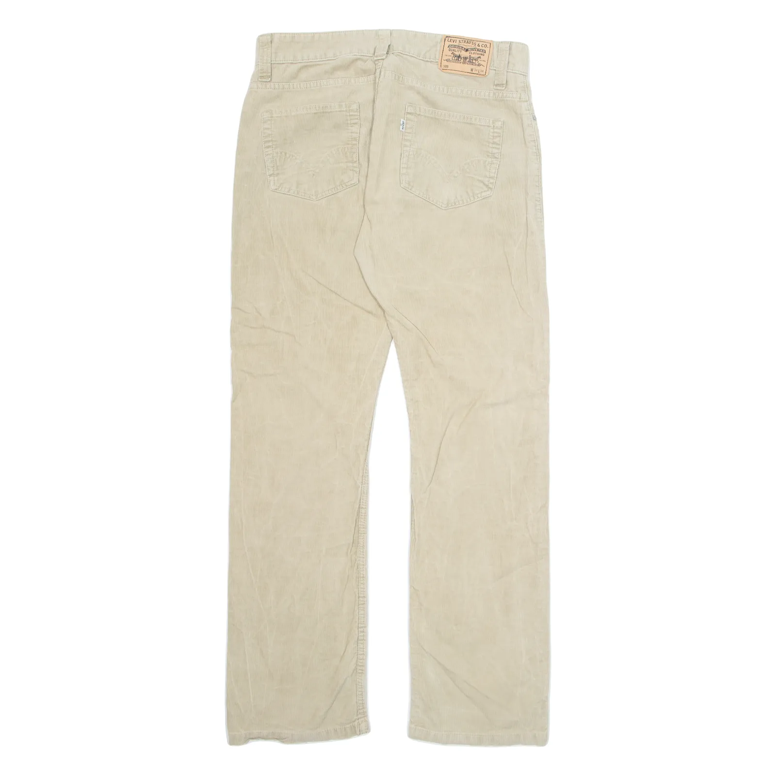 LEVI'S 505 Mens Corduroy Trousers Beige Regular Straight W34 L34