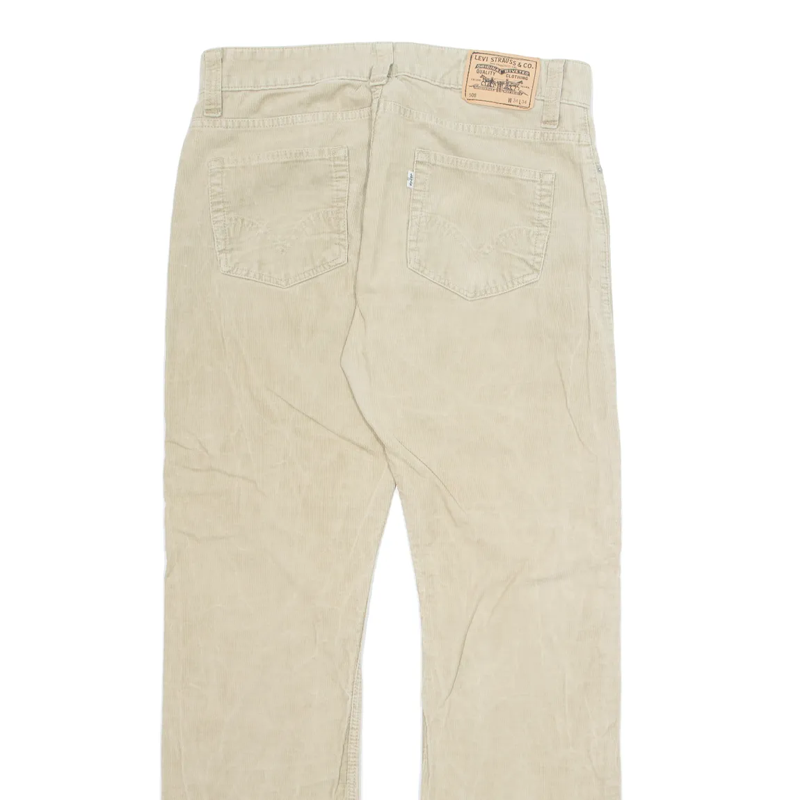 LEVI'S 505 Mens Corduroy Trousers Beige Regular Straight W34 L34