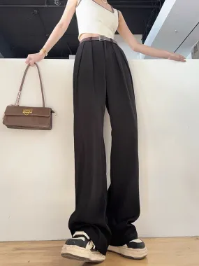 Light fabric tone tall trousers spring and autumn high waist slim loose gray suit floor-length drapey wide-leg trousers for wome