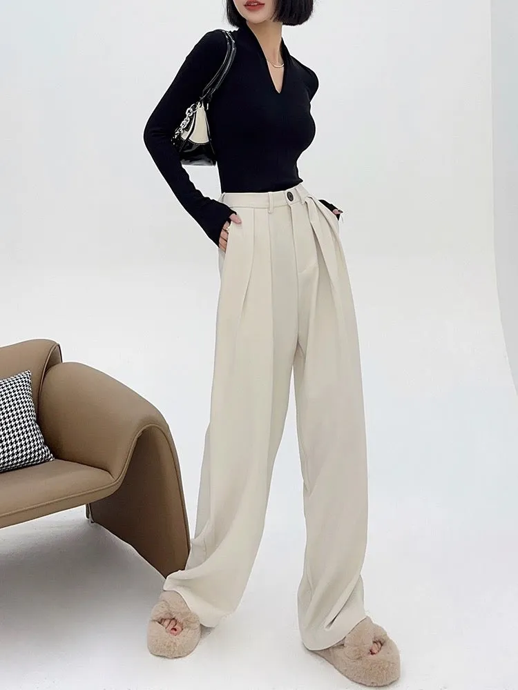 Light fabric tone tall trousers spring and autumn high waist slim loose gray suit floor-length drapey wide-leg trousers for wome