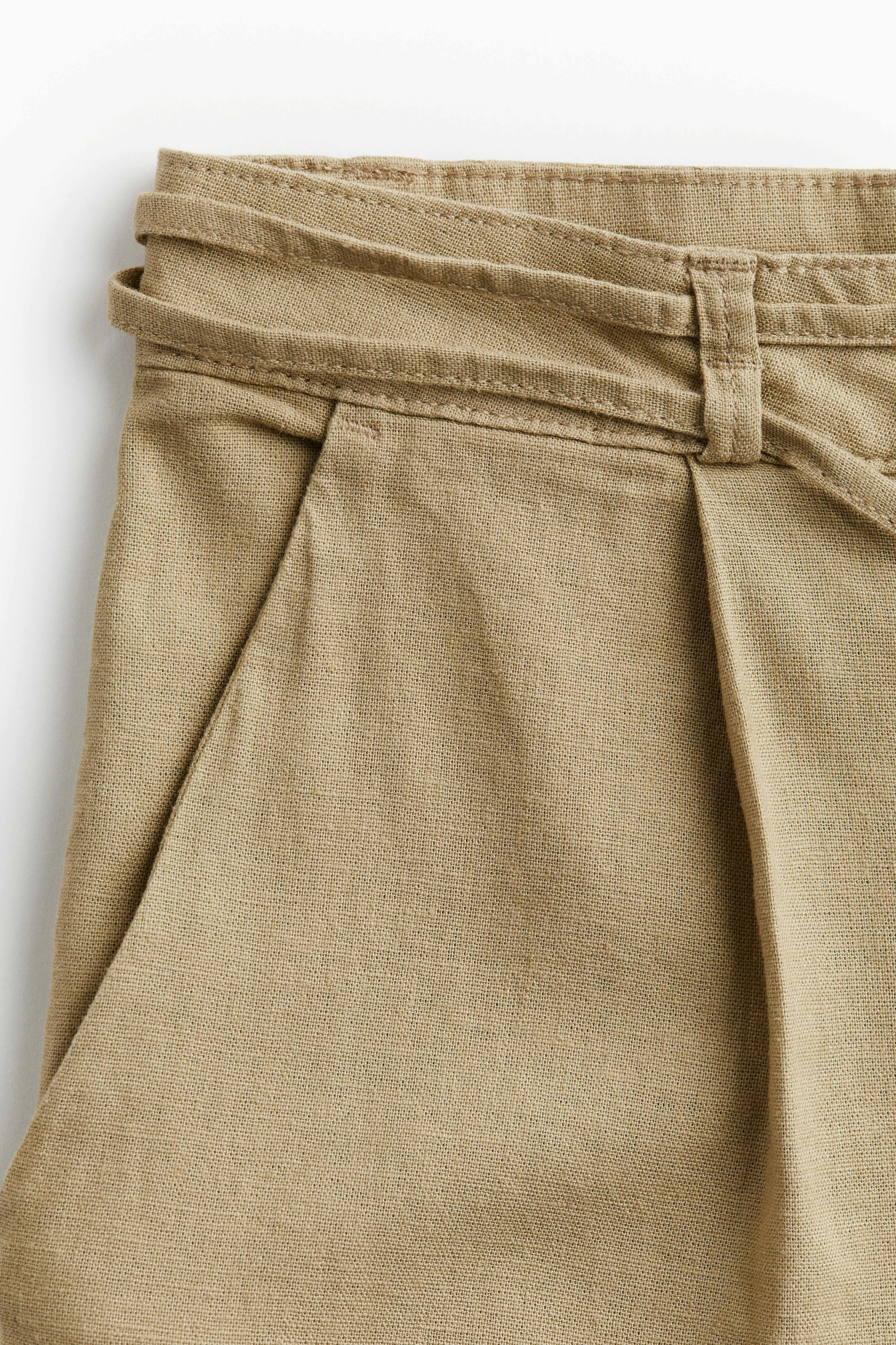 Linen-blend tie-belt trousers - High waist - Long - Beige - Ladies | H&M GB