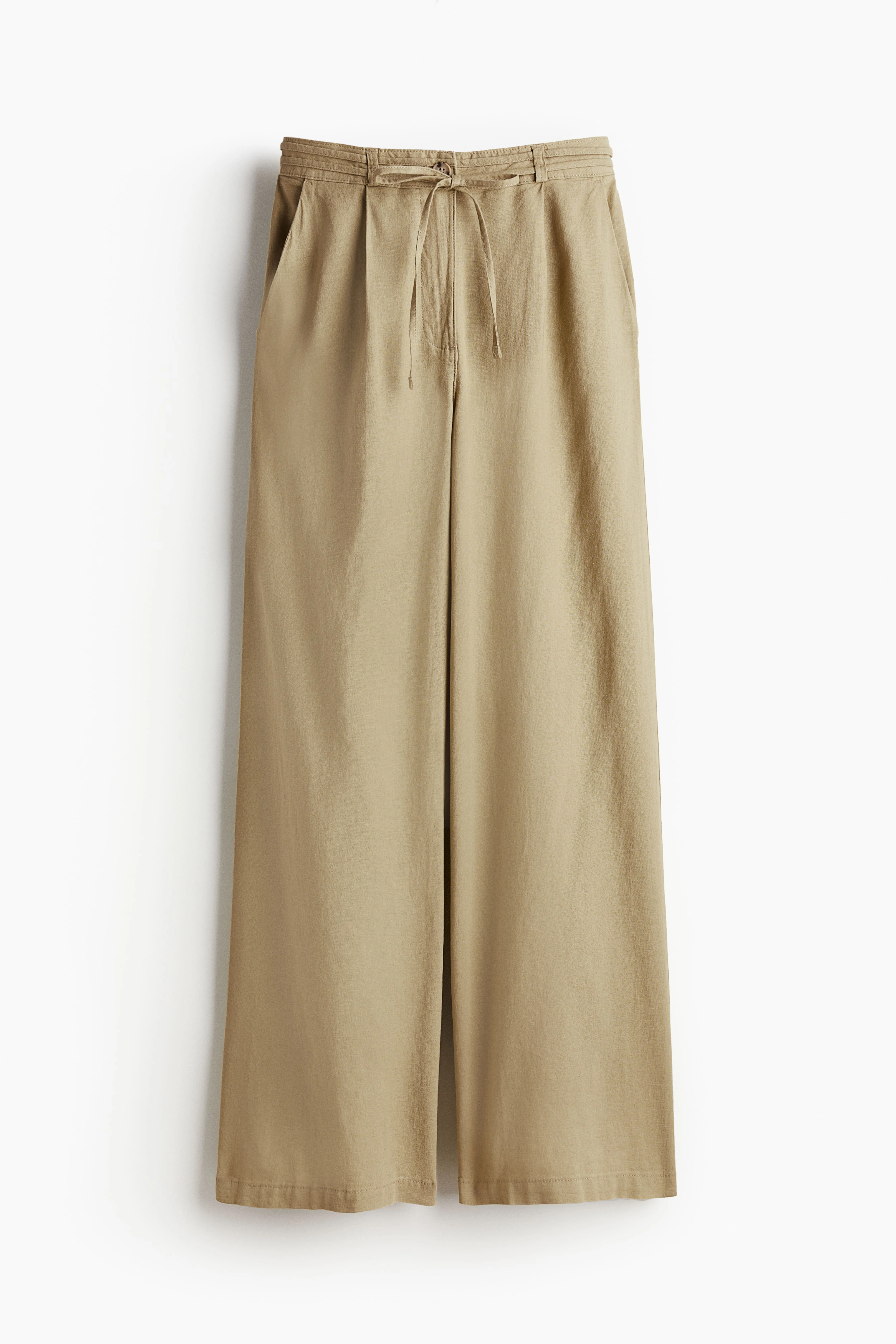 Linen-blend tie-belt trousers - High waist - Long - Beige - Ladies | H&M GB