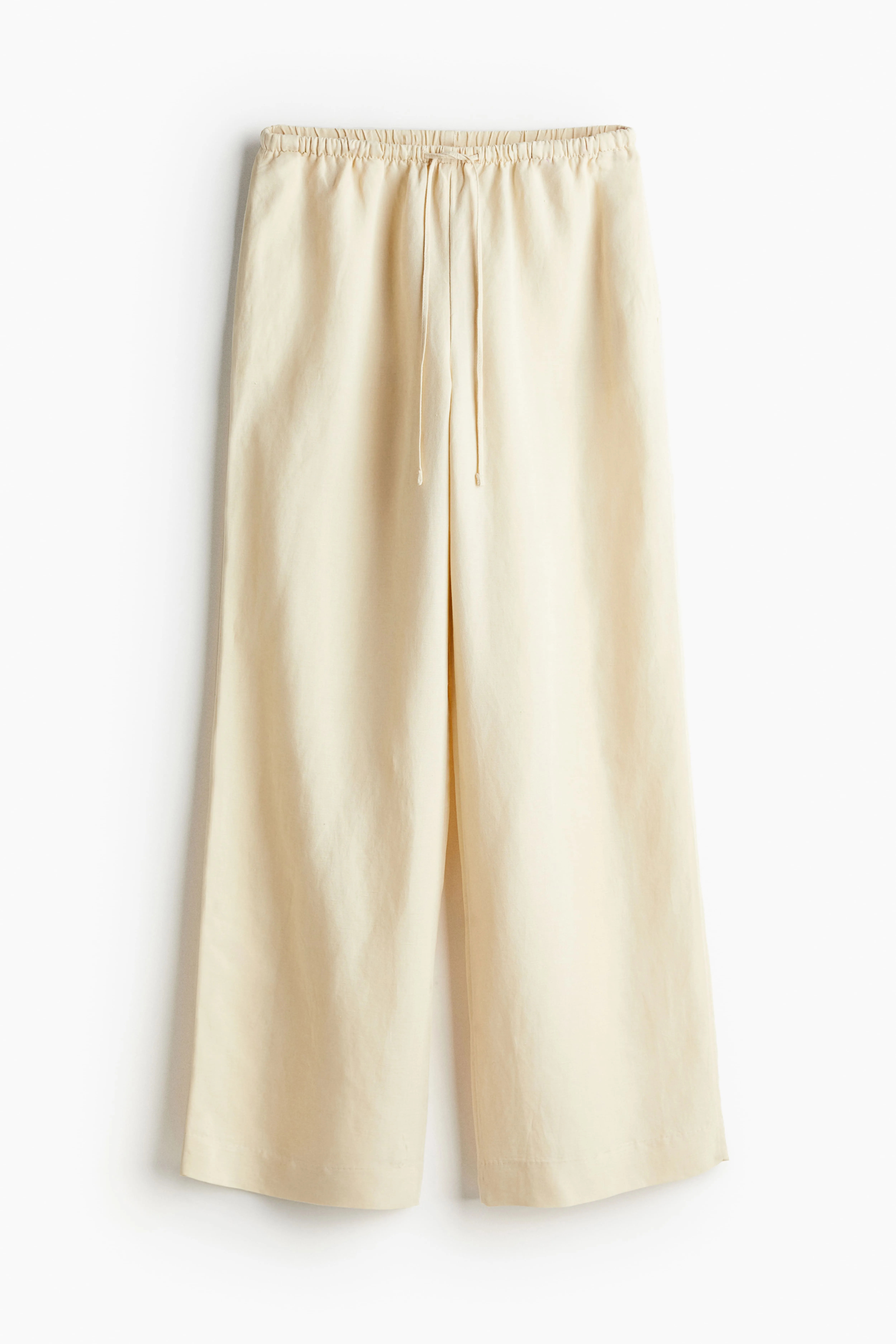 Linen-blend trousers - Regular waist - Long - Pale yellow - Ladies | H&M GB