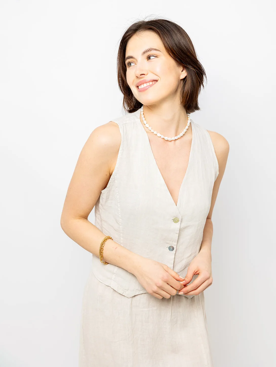 Linen Vest - Nude