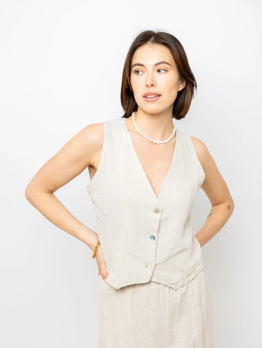 Linen Vest - Nude