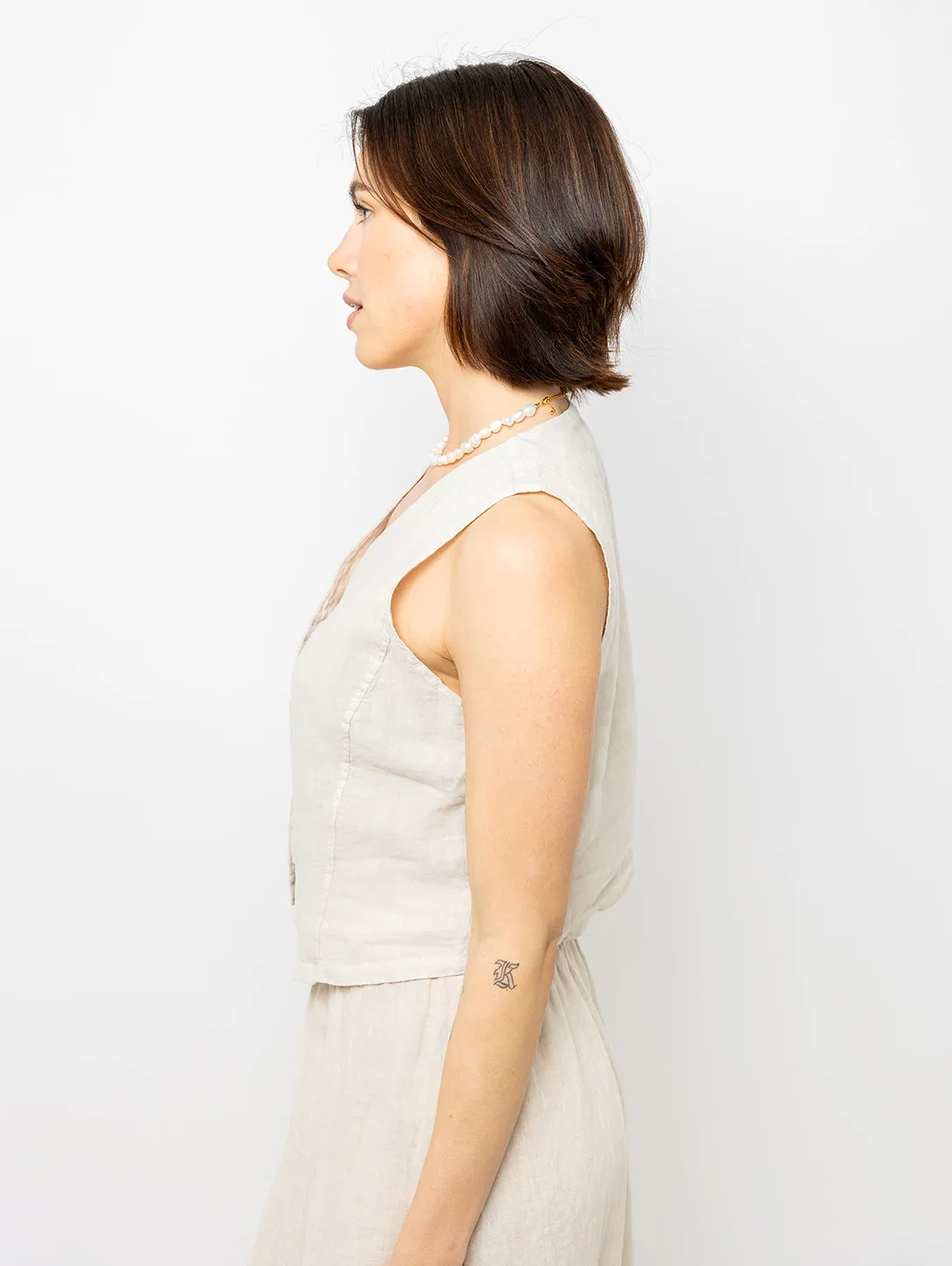 Linen Vest - Nude