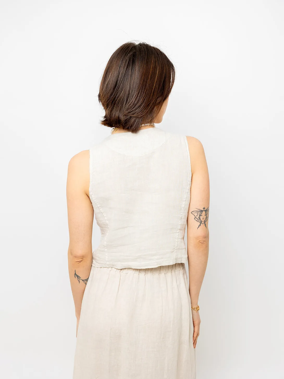 Linen Vest - Nude