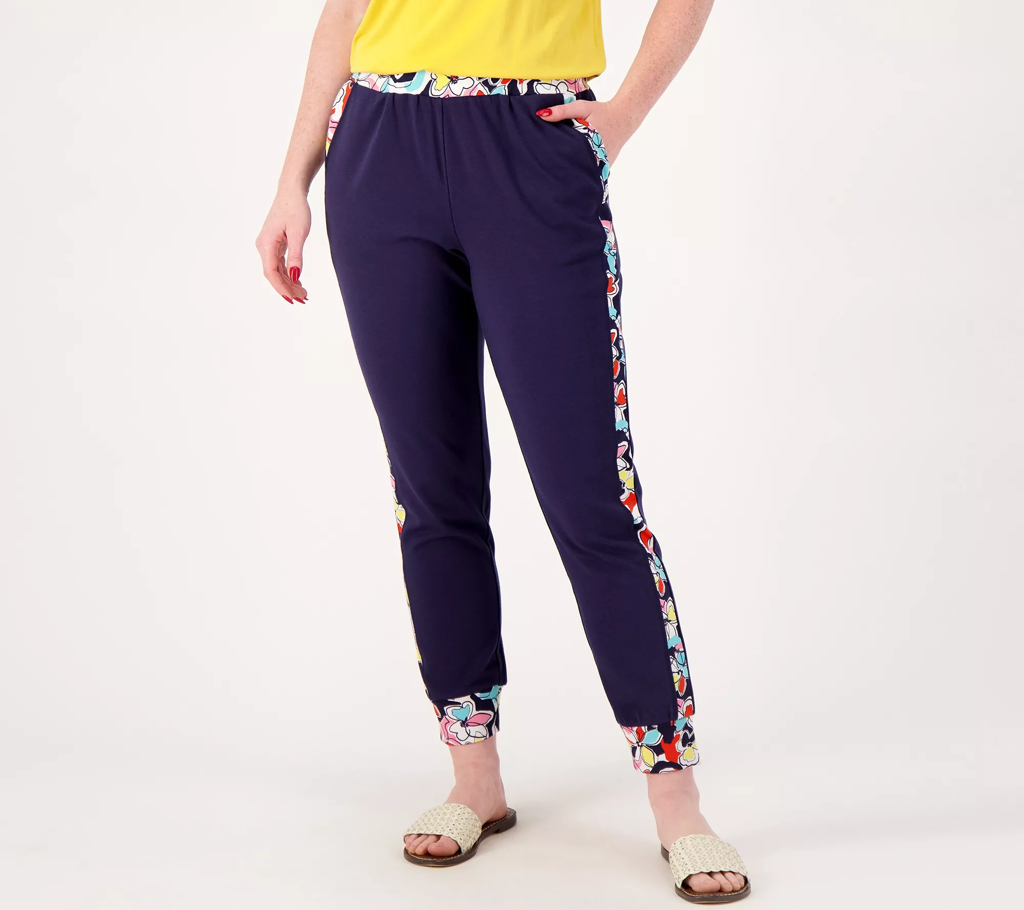 LOGO Lounge by Lori Goldstein Solid & Floral Print Joggers