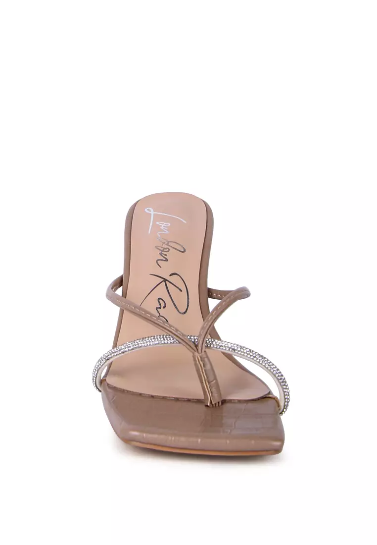 London Rag Taupe Croc Rhinestone Slider Sandals