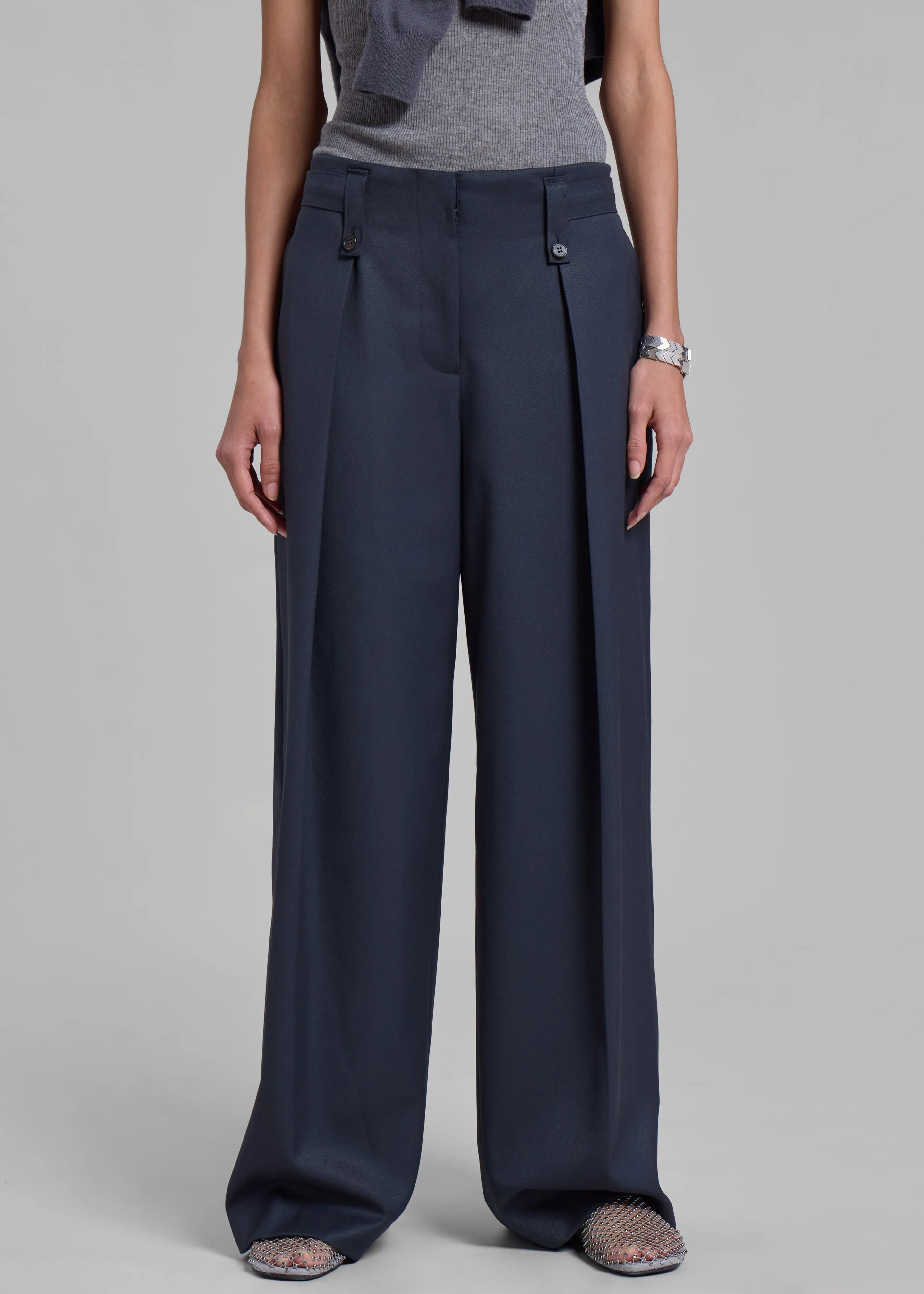 Low Classic Belt Loop Point Trousers - Blue Green