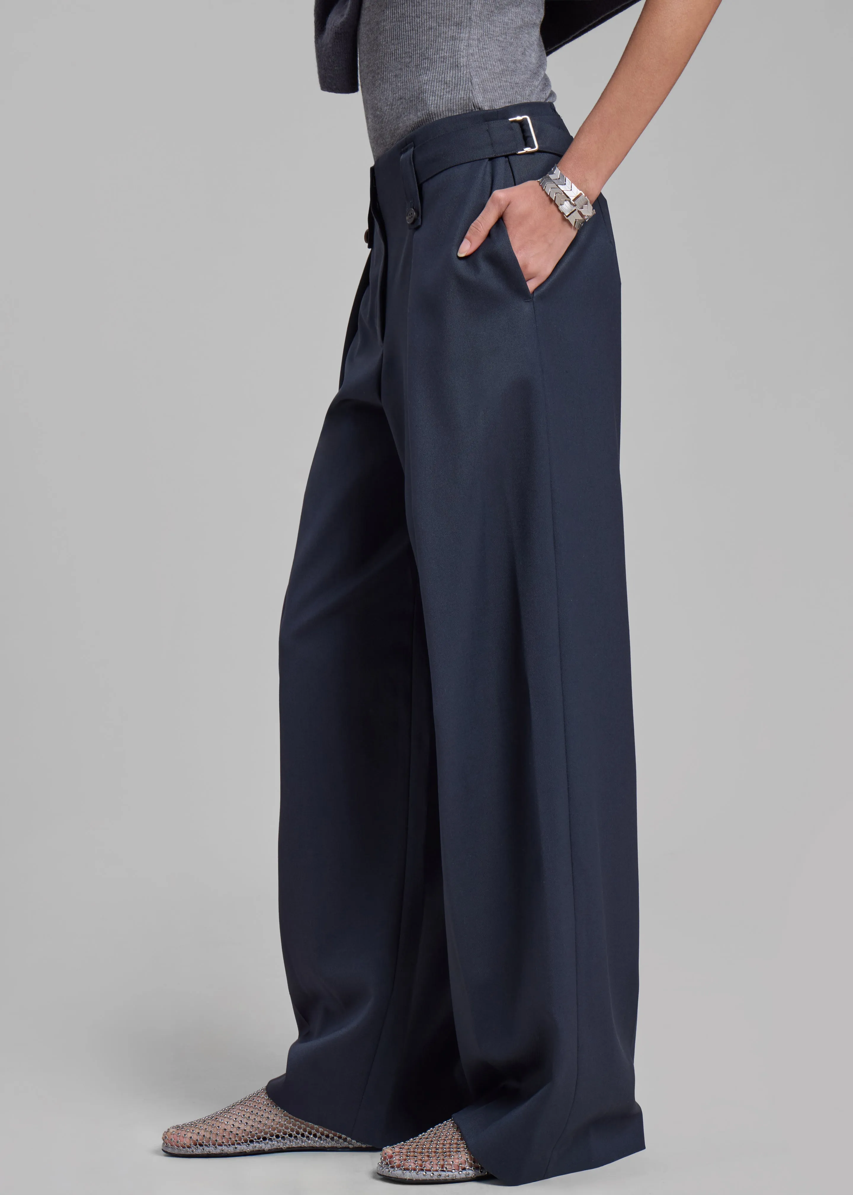 Low Classic Belt Loop Point Trousers - Blue Green