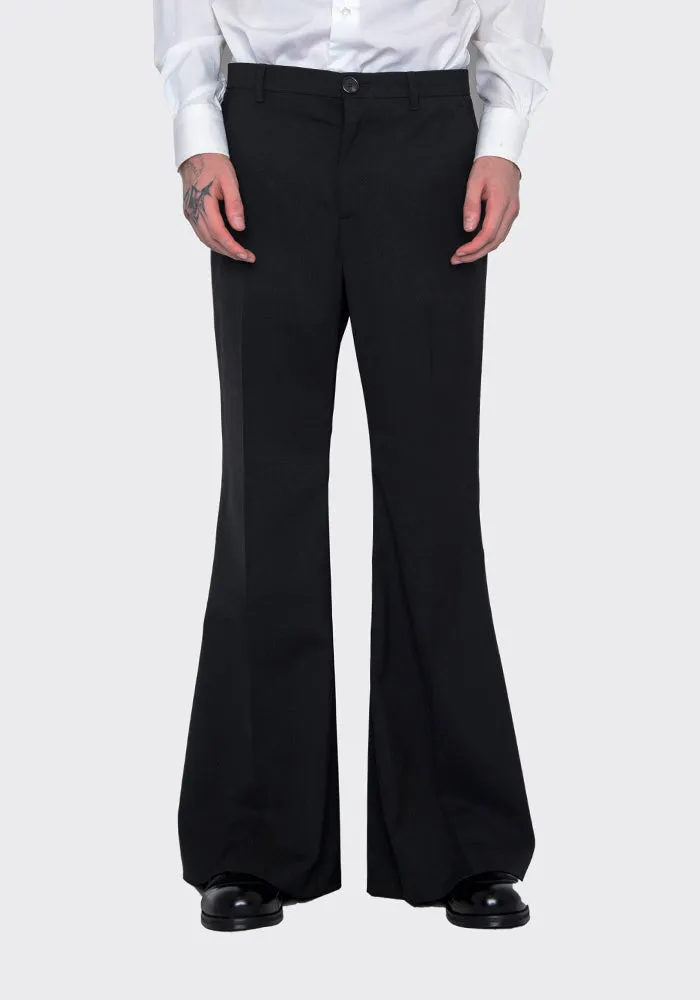 LU'U DAN MP009_LW 70'S LIGHT WOOL BELLBOTTOM TROUSERS BLACK