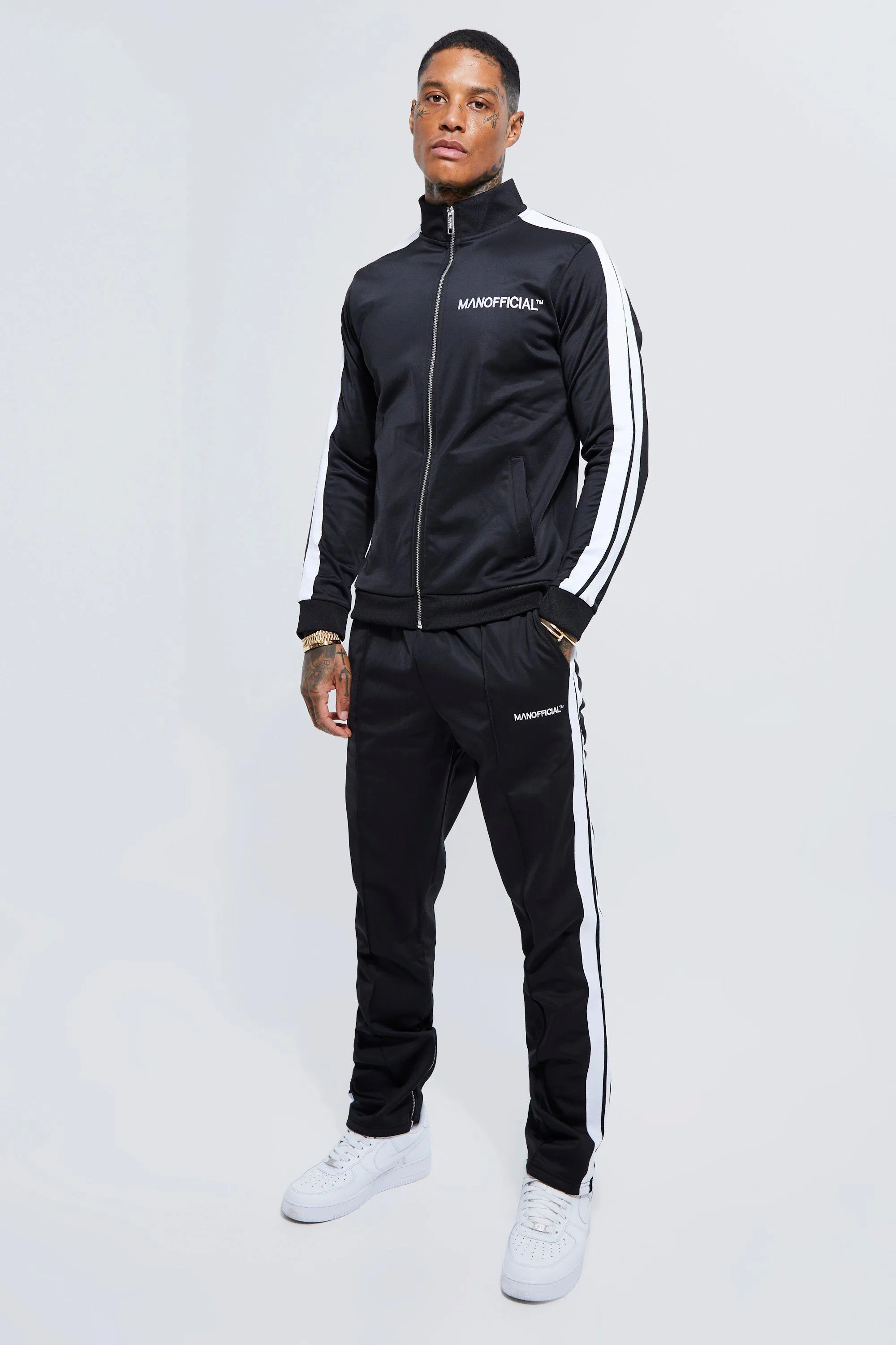 Man Official Tricot Funnel Neck Tracksuit | boohooMAN UK