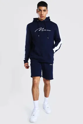 Man Signature Contrast Panel Short Tracksuit | boohooMAN UK