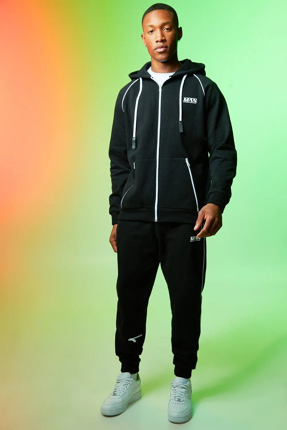 Man Zip Through Tracksuit With Piping | boohooMAN UK