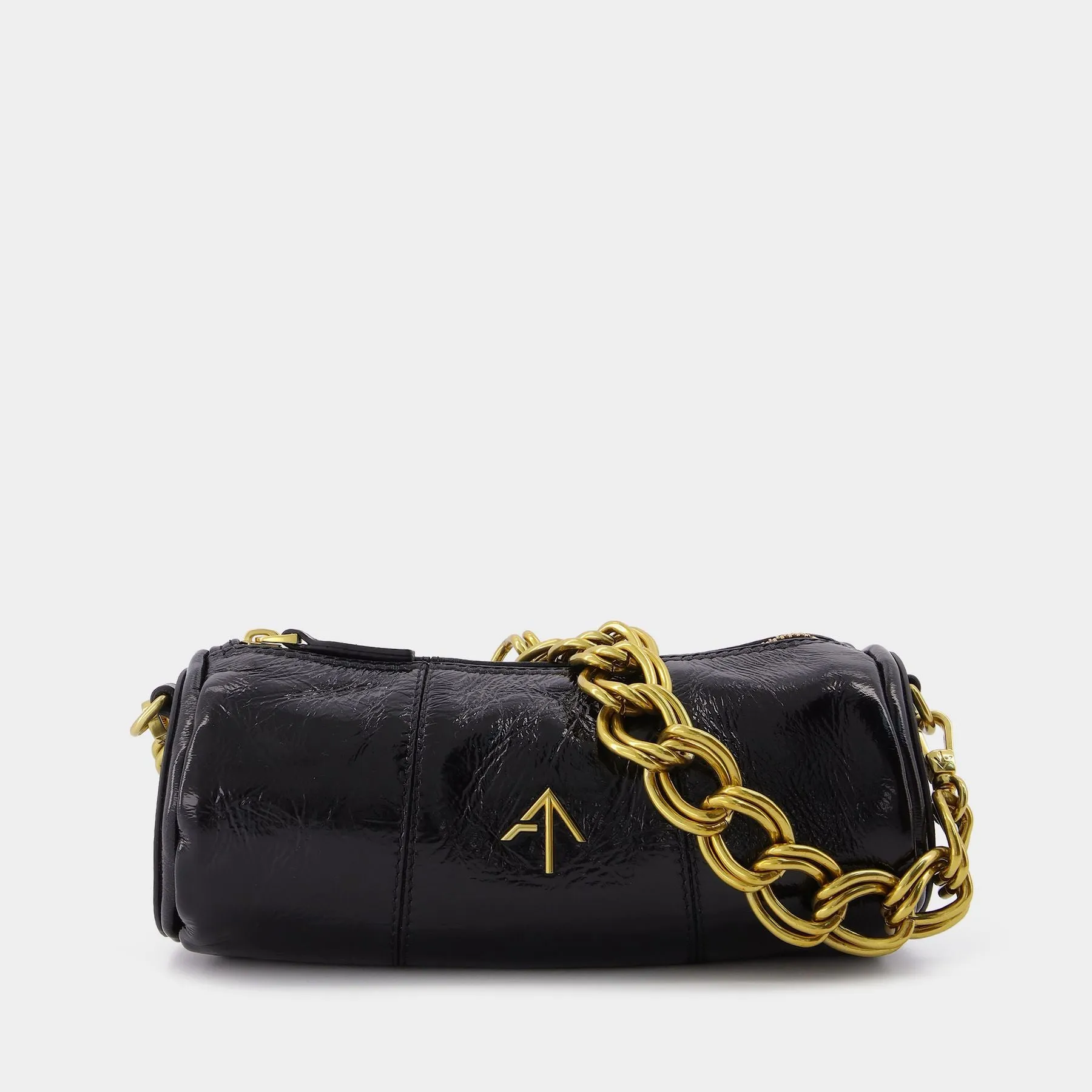 Manu Atelier  Mini Cylinder Bag in Black Leather