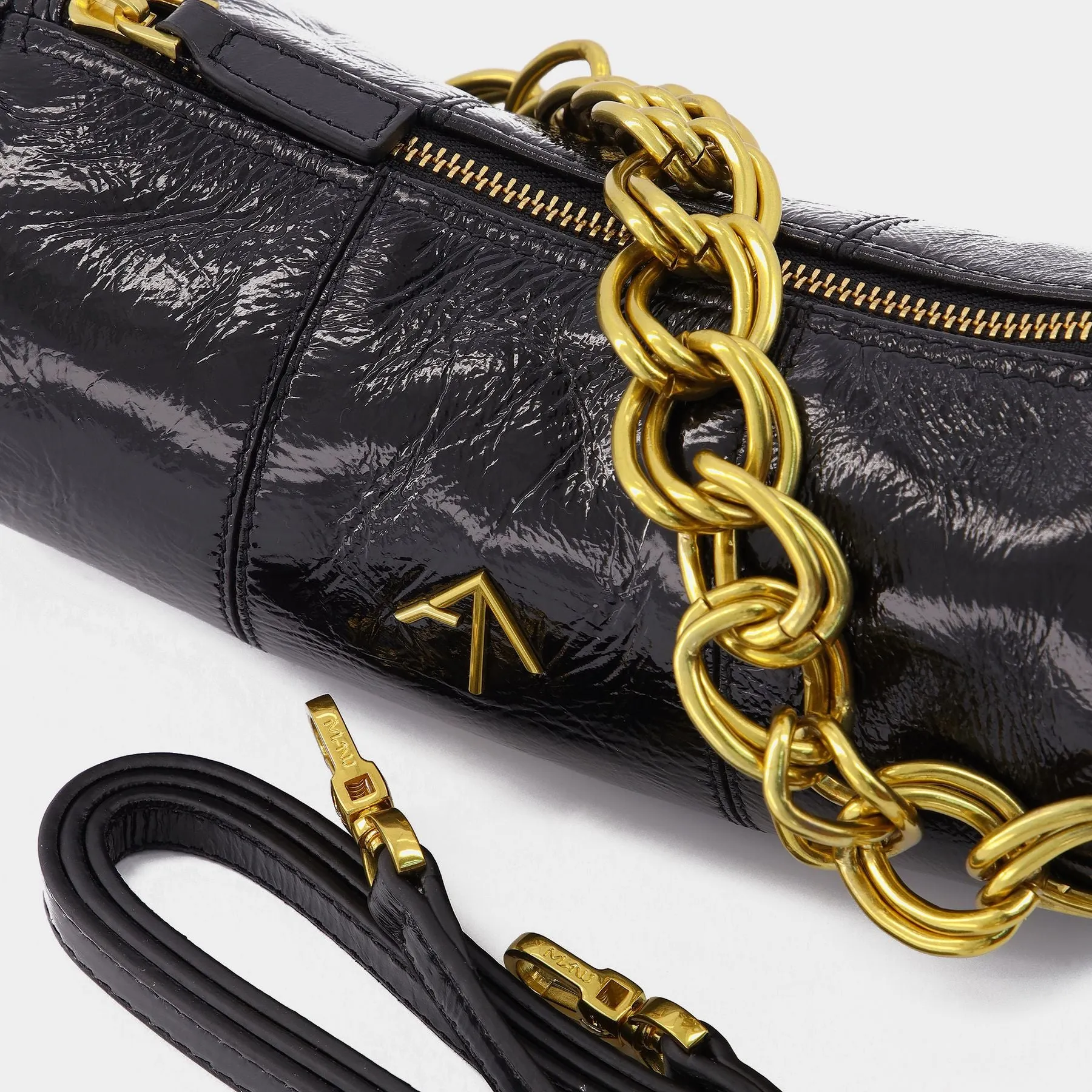 Manu Atelier  Mini Cylinder Bag in Black Leather