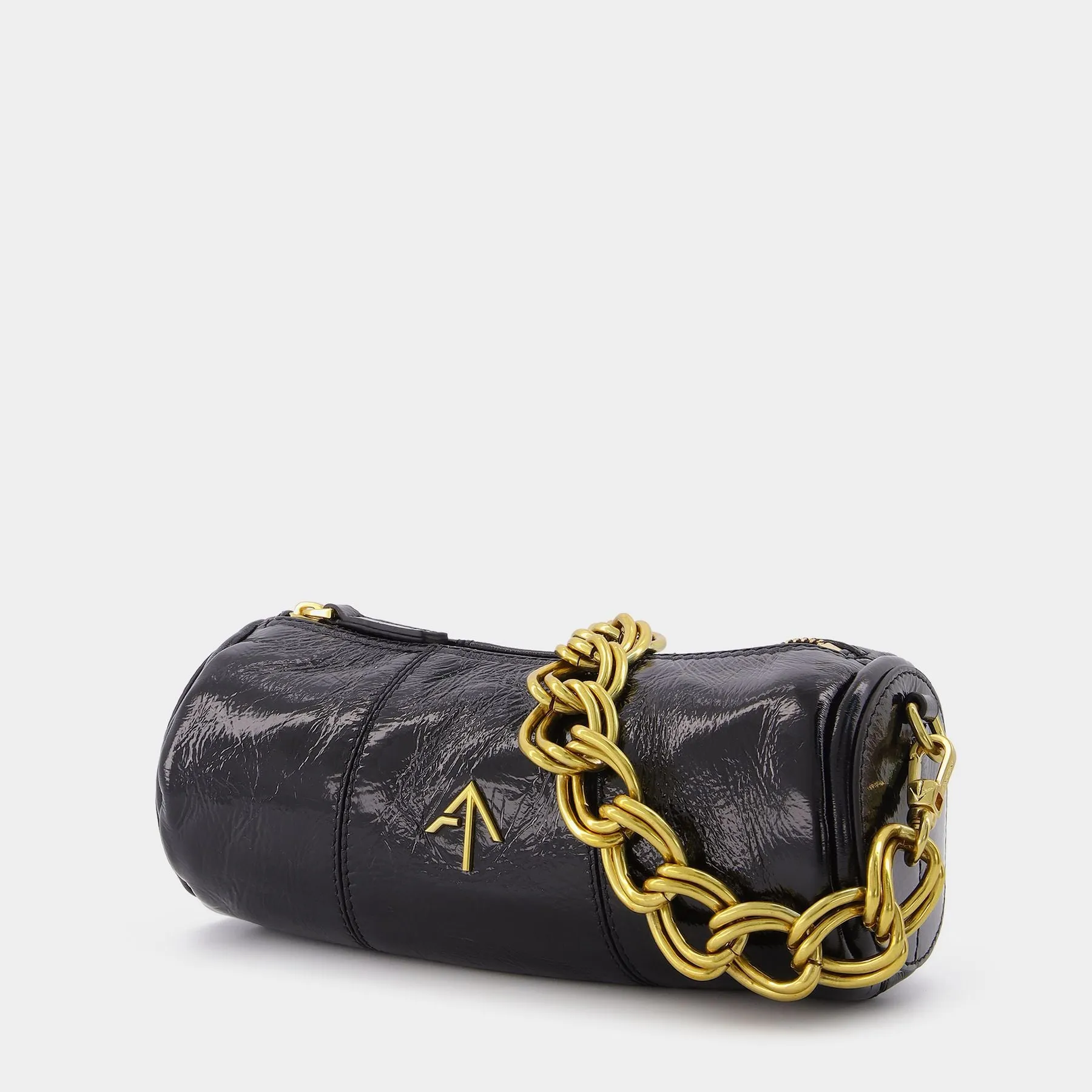 Manu Atelier  Mini Cylinder Bag in Black Leather