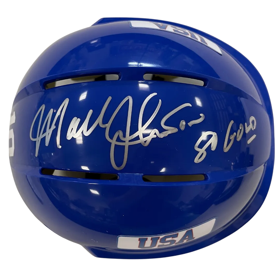 Mark Johnson Autographed Royal Blue Mini Helmet 80 Gold (#10/10)