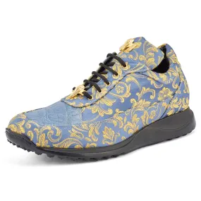 Mauri Solid Gold 8900/2 Gobelins Fabric & Croc Sneakers New Blue