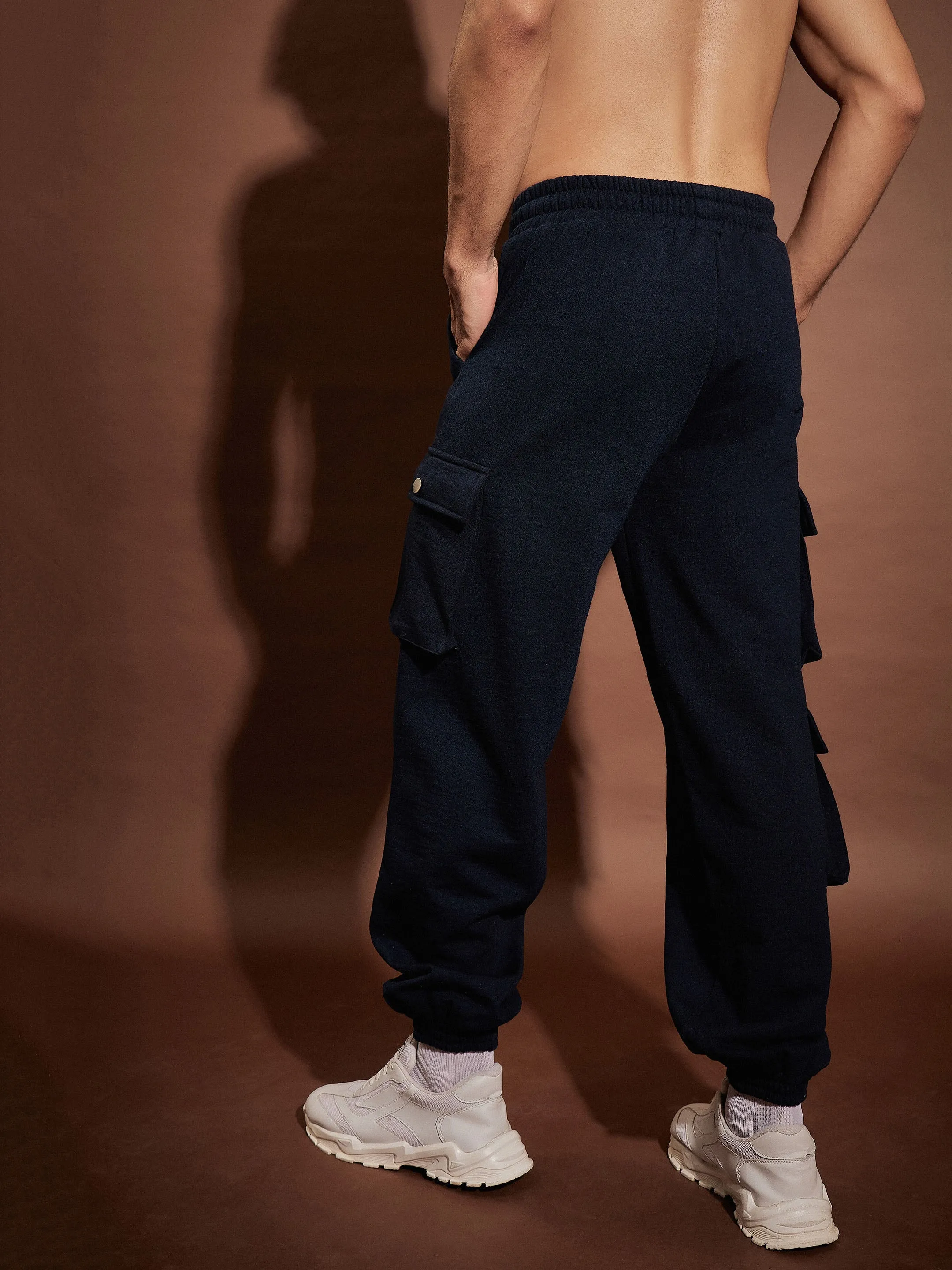 Men Navy Utility Pockets Oversized Joggers