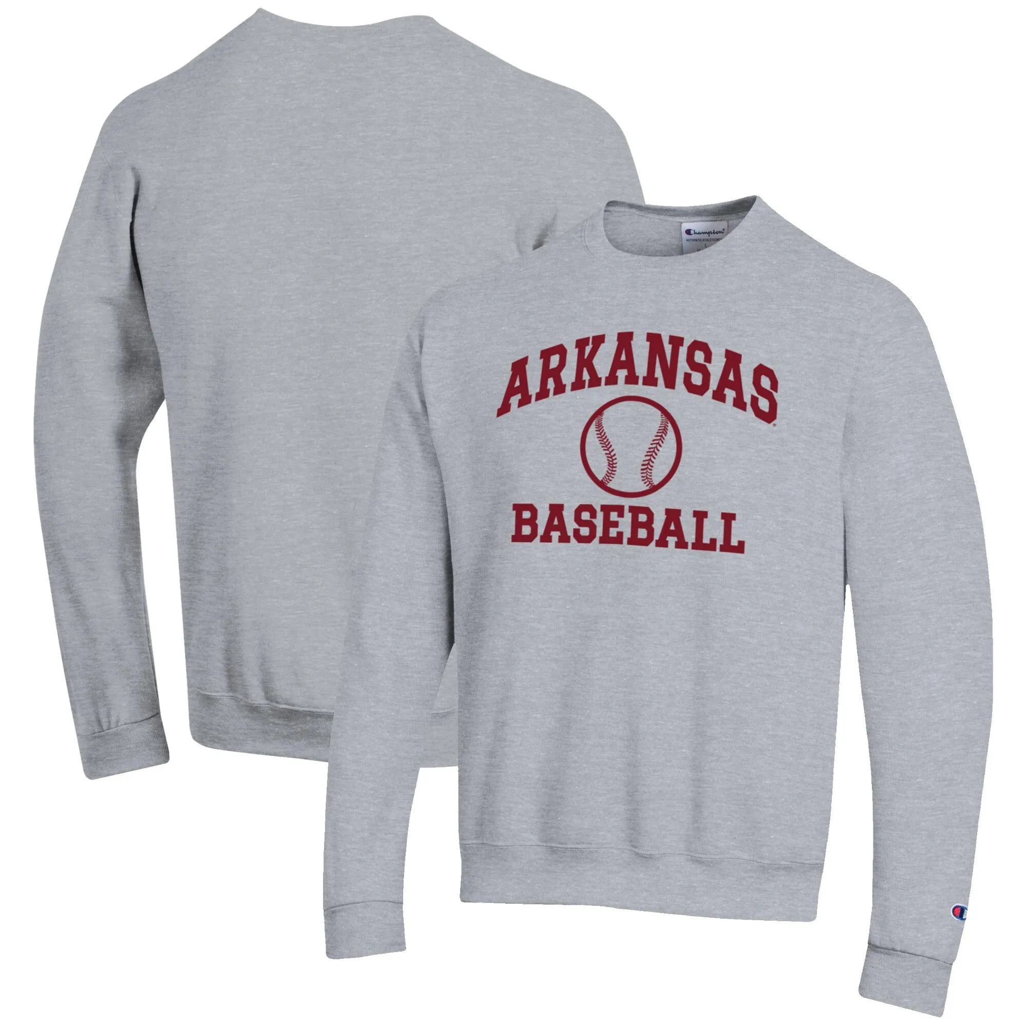 Men's Champion Gray Arkansas Razorbacks Baseball Icon Crewneck Pullover Sweatshirt