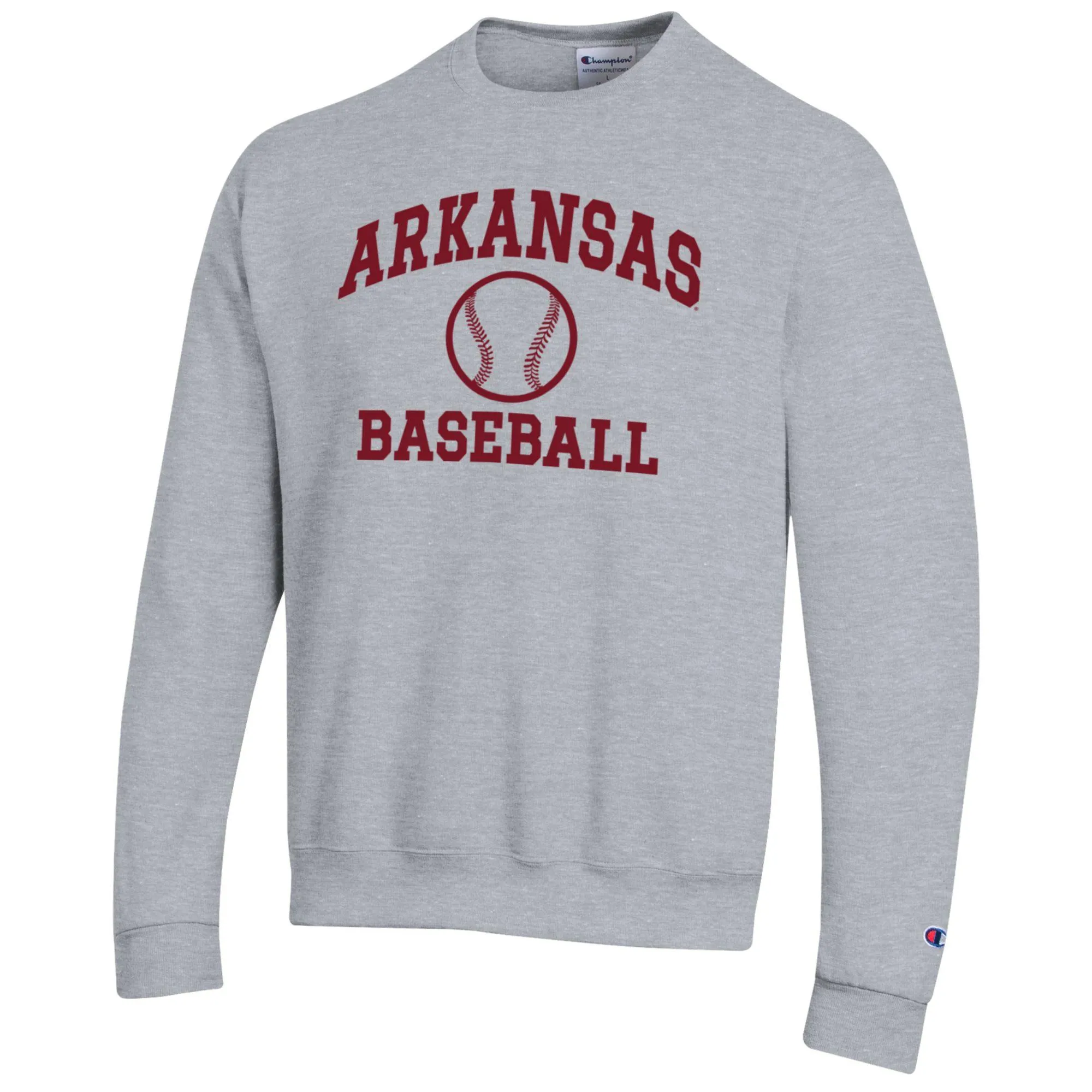 Men's Champion Gray Arkansas Razorbacks Baseball Icon Crewneck Pullover Sweatshirt