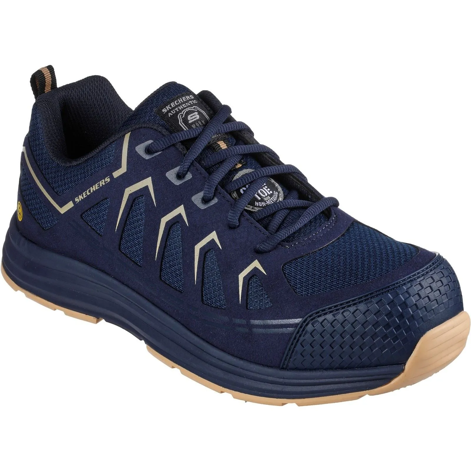 Men's Wide Fit Skechers 200127EC Malad II Safety Sneakers - Navy/Tan