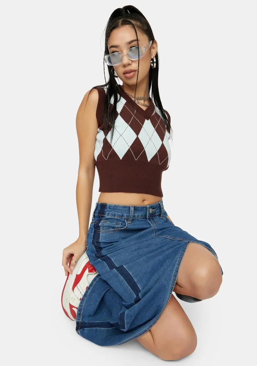 Mocha Would You Rather Cropped Argyle Vest-