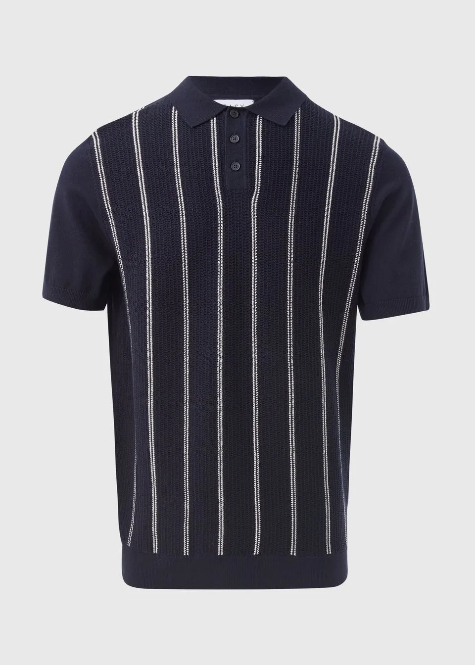 Navy Stripe Texture Knitted Polo Shirt