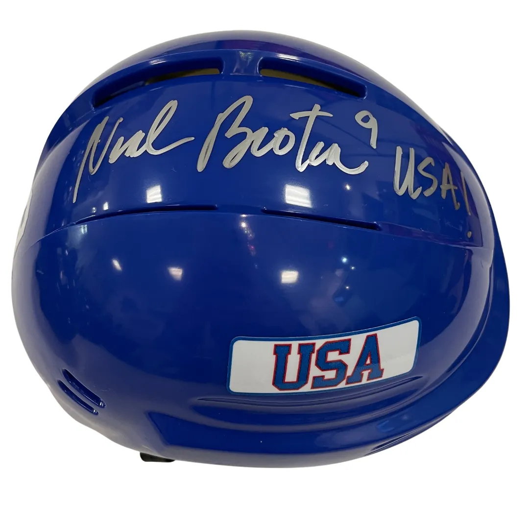 Neal Broten Autographed Royal Blue Mini Helmet USA! (#1/9)