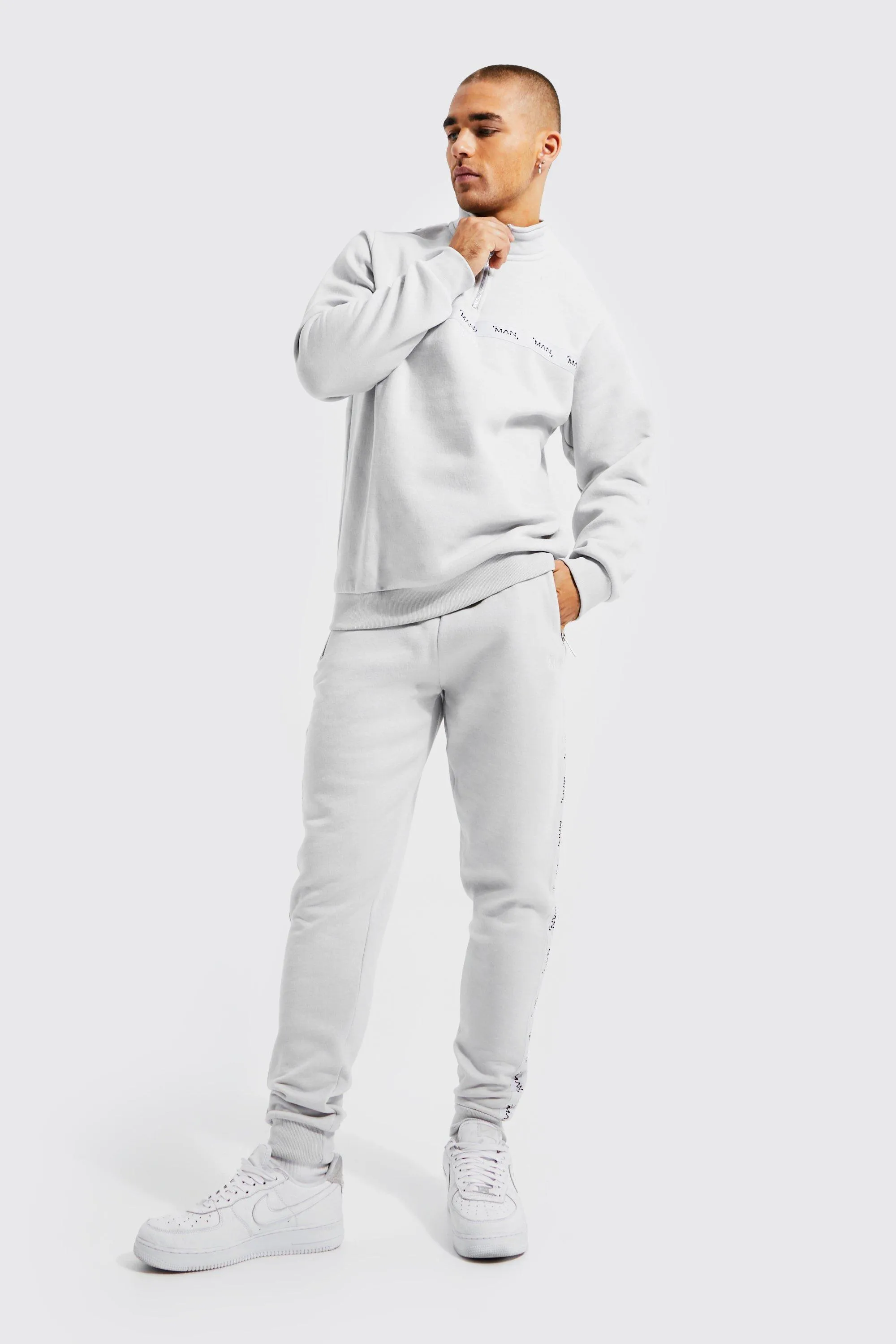 Original Man Tape Funnel Neck Tracksuit | boohooMAN UK