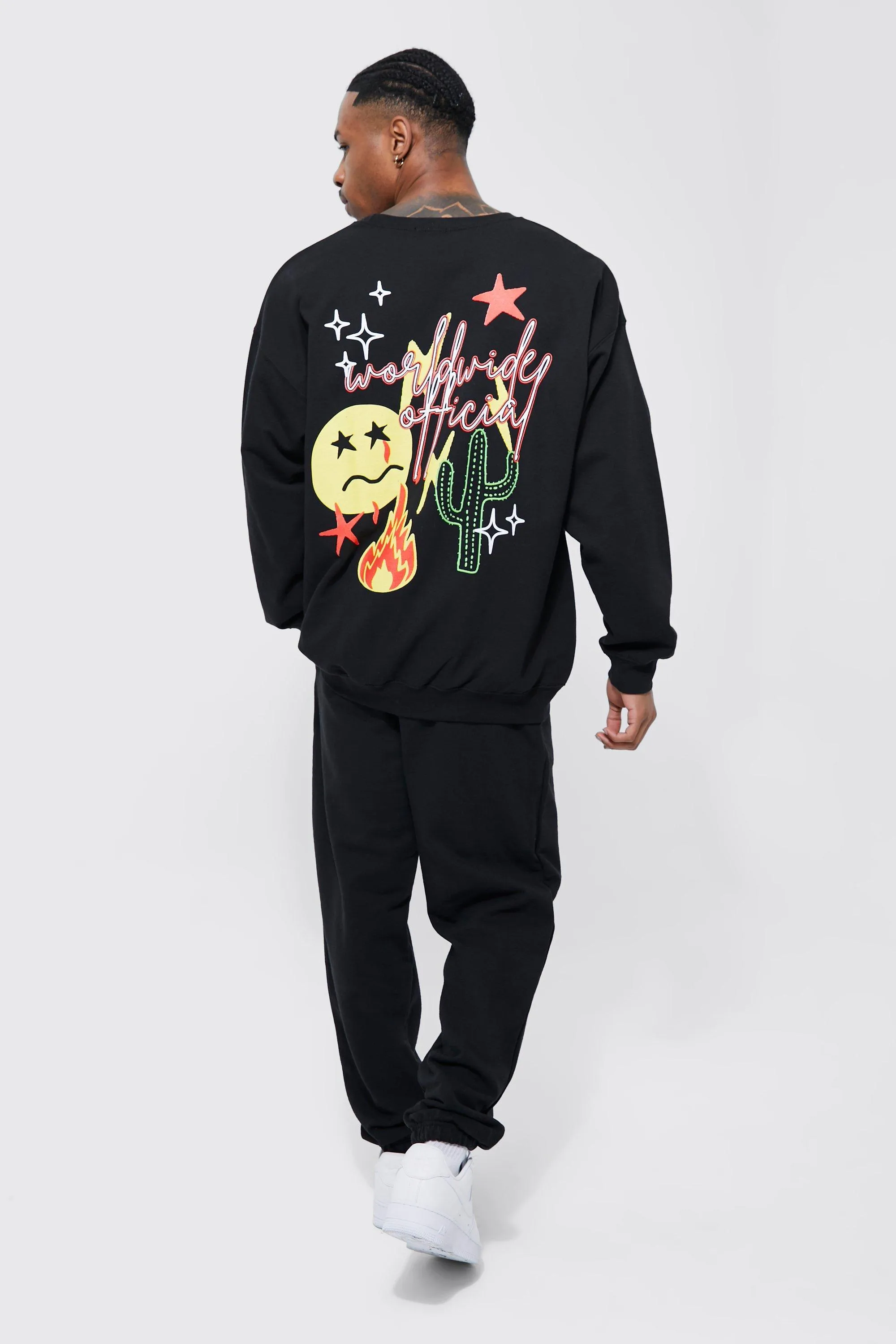 Oversized Doodle Graphic Sweatshirt Tracksuit | boohooMAN UK