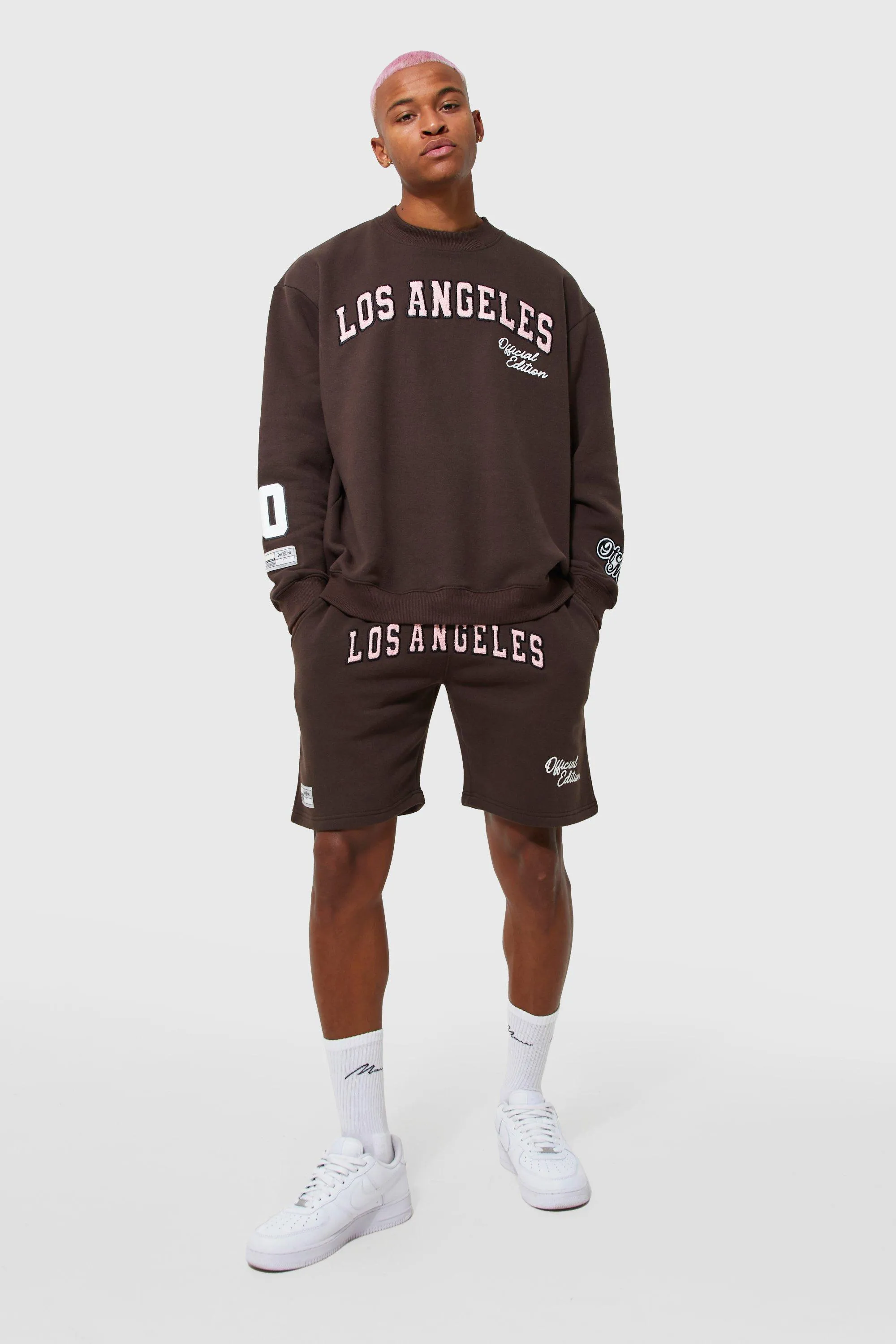 Oversized Los Angeles Varity Short Tracksuit | boohooMAN UK