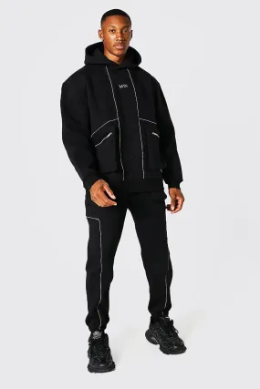 Oversized Man Zip Piping Utility Tracksuit | boohooMAN UK