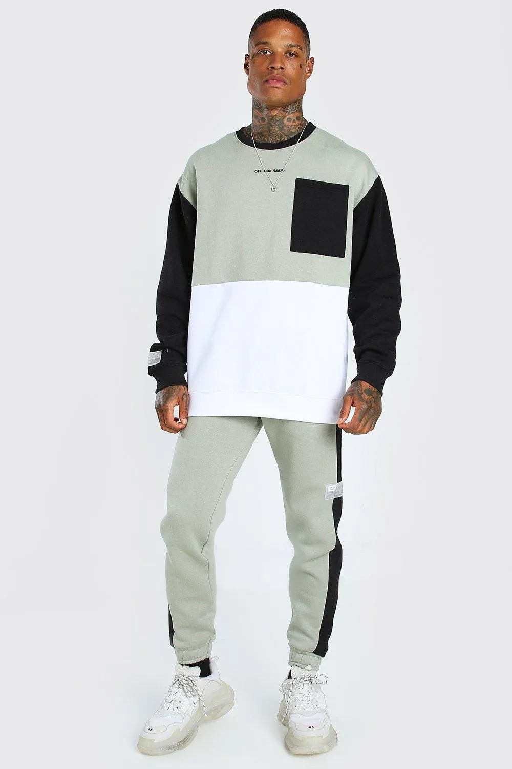 Oversized Official Colour Block T-shirt Tracksuit | boohooMAN UK