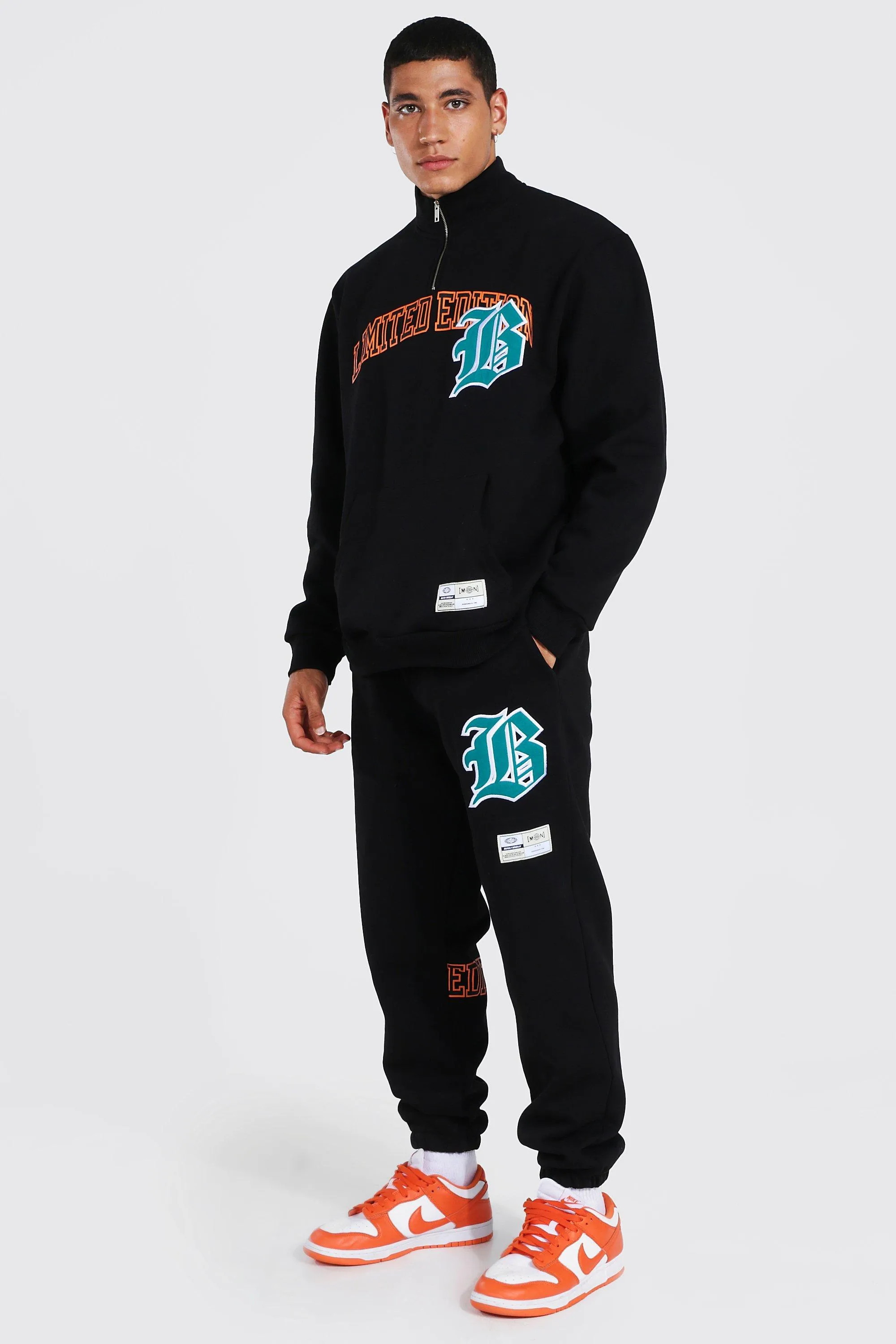 Oversized Varsity Applique Half Zip Tracksuit | boohooMAN UK