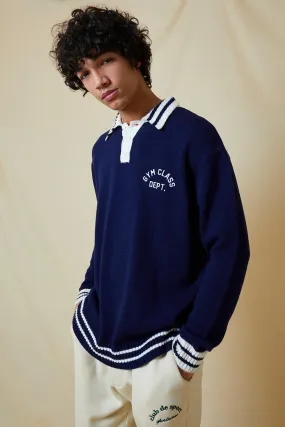 Oversized Varsity Embroidered Knitted Polo