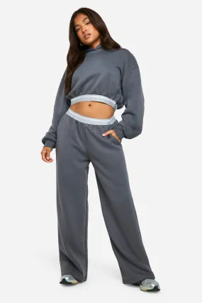 Petite Cropped Sweatshirt and Straight Leg Jogger DSGN Tape Detail Tracksuit