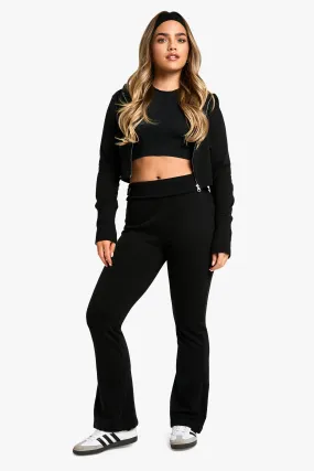 Petite Deep Hem Shrunken Zip Through  And Flared Jogger Tracksuit