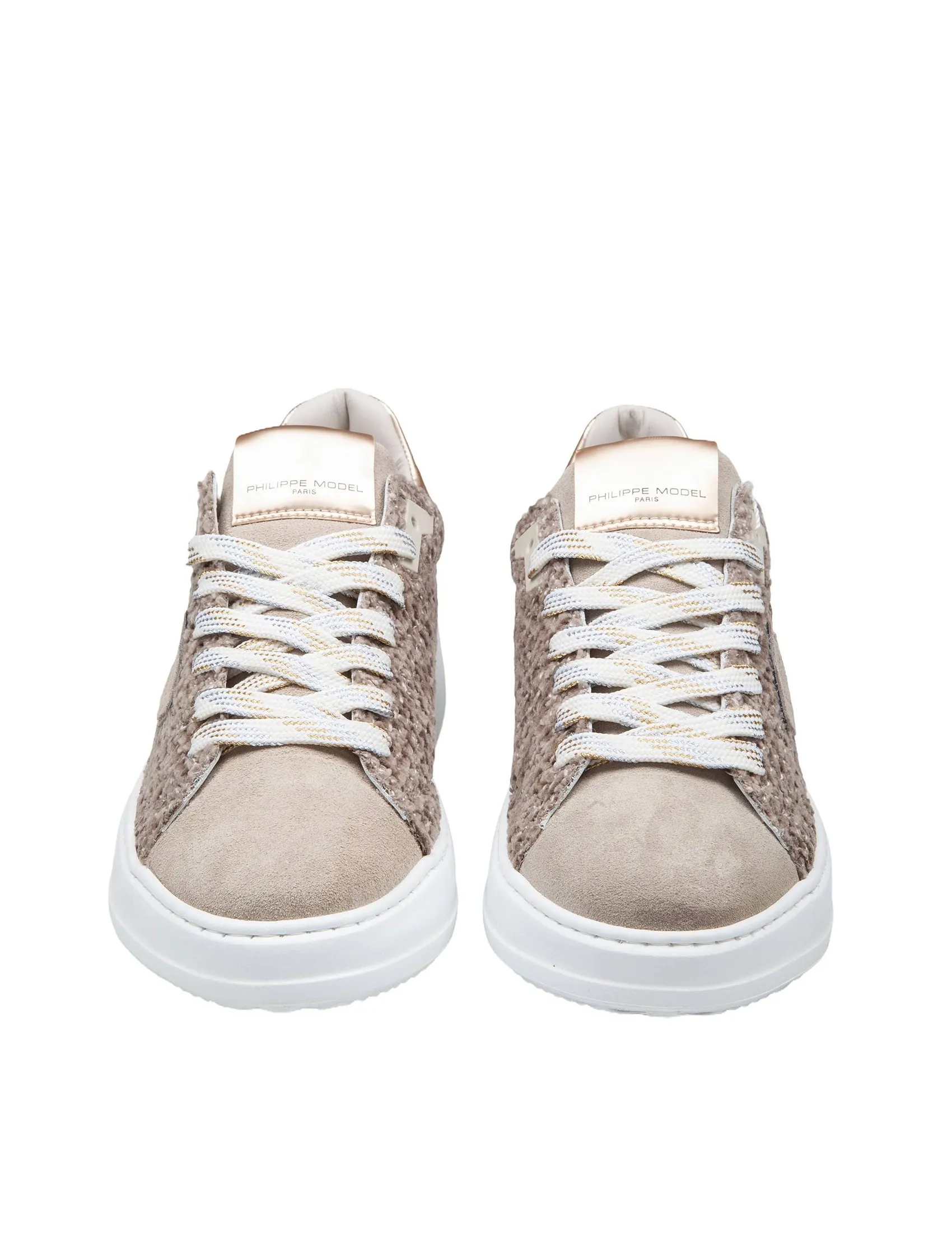 PHILIPPE MODEL TRES TEMPLE LOW SNEAKERS IN SUEDE AND CHENILLE COLOR TAUPE