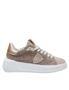 PHILIPPE MODEL TRES TEMPLE LOW SNEAKERS IN SUEDE AND CHENILLE COLOR TAUPE